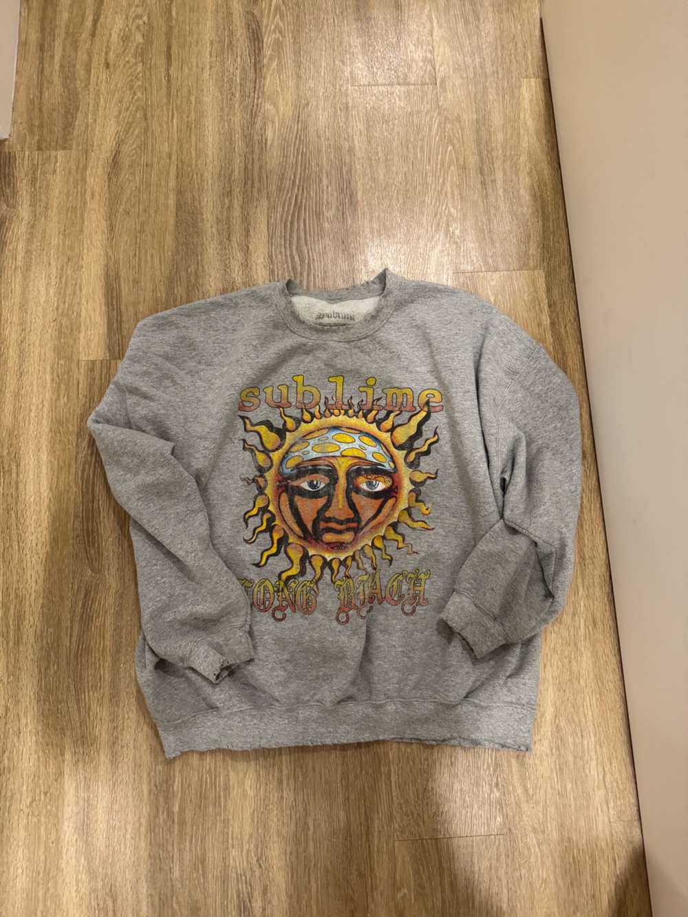 Urban Outfitters Gray Crewneck Sweatshirt with Colorful Sun Graphic
